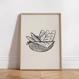 Jesus Feeds 5000 (Simplified) Poster, 5 Loaves Bread 2 Fishes Matthew 14 John 6 Modern Bible Verse Wall Art, French Christian Wall Kitchen Decor