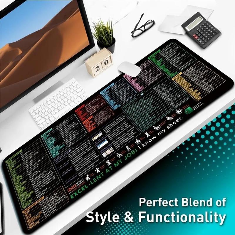 Extra Large 31.5×11.8×0.12 Inch Shortcut Key Mouse Pad | Non-Slip Rubber Base Stitched Edges Gaming Desk Mat | Office Study Essential Ideal Employee Gift