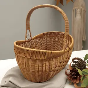 Reinforced and thickened large capacity washable shopping basket/woven basket/hand-held basket/picking basket/harvesting basket/picnic basket/plastic vine subverts imagination/Super Bowl/St. Patrick's Day/Ramadan/Easter/Coachella Music Festival