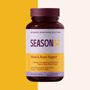 SEASON34 Mood & Neuro Support for Menopause – Memory, Focus & Mental Clarity – Brain Fog & Calm Support – Plant-Based – Vegetarian – Non-GMO – 30-Day Supply
