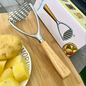 Heavy-Duty Potato Masher with Handle & Heat-Resistant Base - Heavy-Duty Stainless Steel & Aluminum, Multi-Purpose Food Processor for Mashing Potatoes, Chopping Meat, Cheese, Vegetables - Easy-Clean Design,