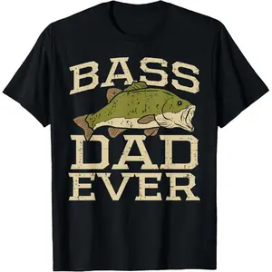 YD.S Print Cotton T-Shirt Cotton Bass Dad Ever Fishing Fish Fisherman Fathers Day Dad Gift T-Shirt Men Tee
