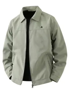 Men's spring and autumn casual jacket, zipper closure print design, versatile lapel jacket, machine washable, polyester fiber, easy to maintain fabric, suitable for daily leisure, work travel, and formal wear