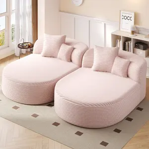 Modern Chaise Lounge Sofa Boneless Couch Sofa Bed Compression Sofa Couch with Two Supportive Pillows for Living Room, Pink