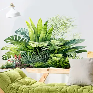 Tropical Rainforest Plant Pattern Wall Sticker, Self-Adhesive Removable Wall Decal, Natural Style Home Decor for Living Room Bedroom Office