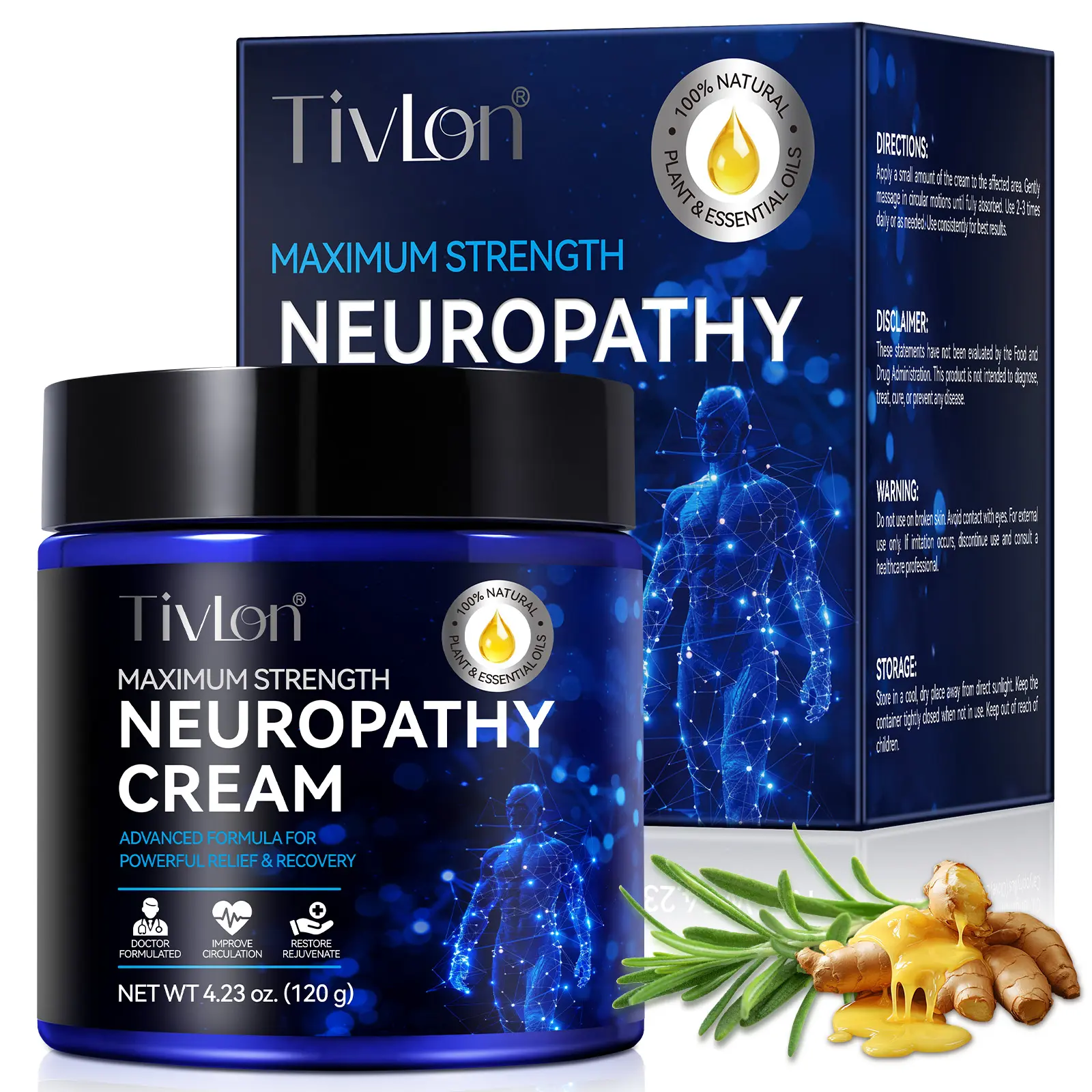 Tivlon Neurocalm Cream 120g, Soothes Nervous System, Relieves Stress & Anxiety, Moisturizing Skin Care Balm for Daily Use