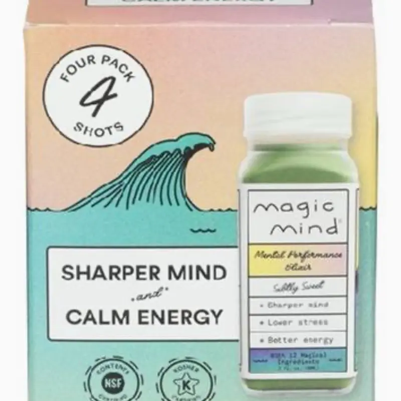 Magic Mind Calm Energy Focus Nootropic Shot with Lions Mane, Ashwagandha, Rhodiolaa - Four Pack of 4 Shots for Health and Wellness - Healthcare, Fitness