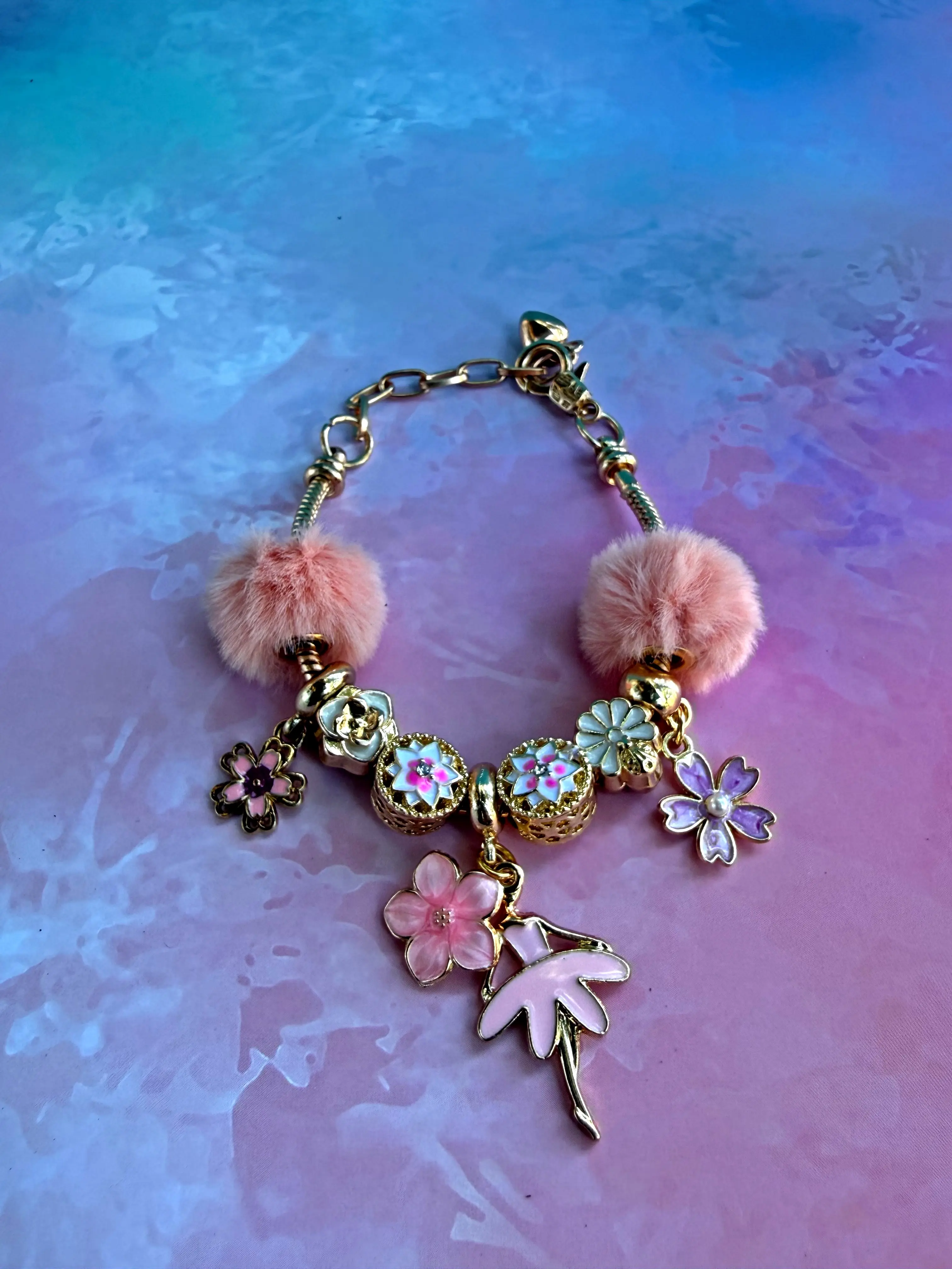 Pink Puff Ballerina Charm Bracelet