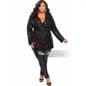 Final Sale Plus Size Sequin Mini Dress / Blazer in Black