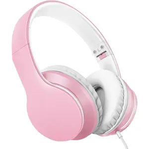 X6 Over-Ear Headphones with Microphone, Lightweight Foldable & Portable Stereo Bass Headphones with 1.45M No-Tangle, Wired Headphones for Smartphone Tablet MP3 / 4 ( Pink)