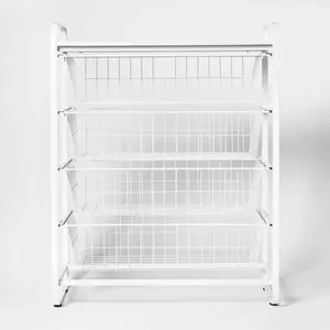 4 Drawer Metal Storage Organizer White - Brightroom: Steel Utility Storage, Fixed Shelves, Universal Wire Drawers