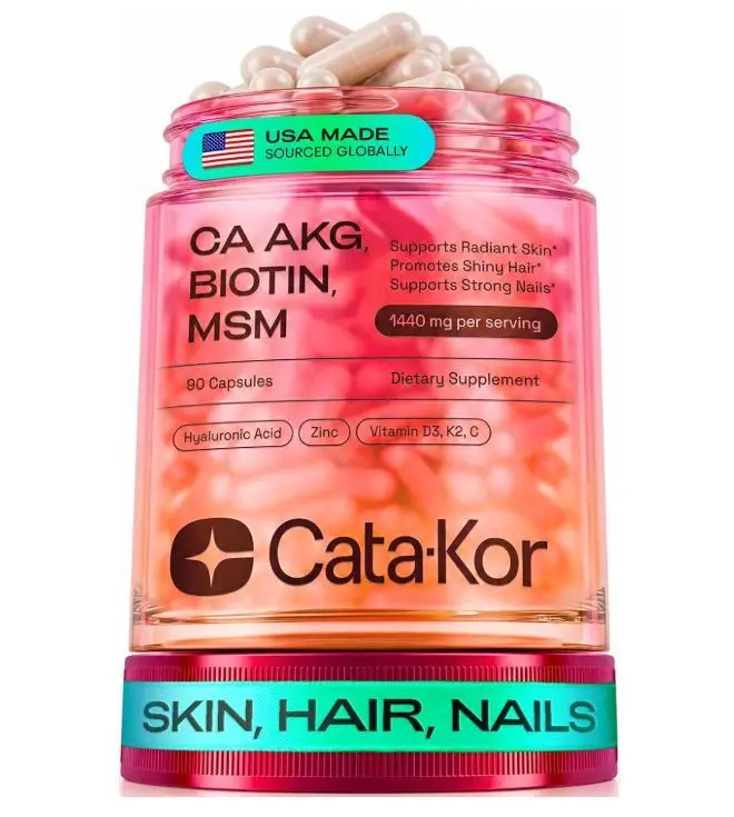 Cata-Kor Hair Skin and Nails Vitamins for Women – Biotin Collagen Hair Supplement | Hyaluronic Acid | Calcium AKG | MSM | Vitamin D3 K2 & C – Hair Growth Vitamins – 30 Day Supply (1 Pack)