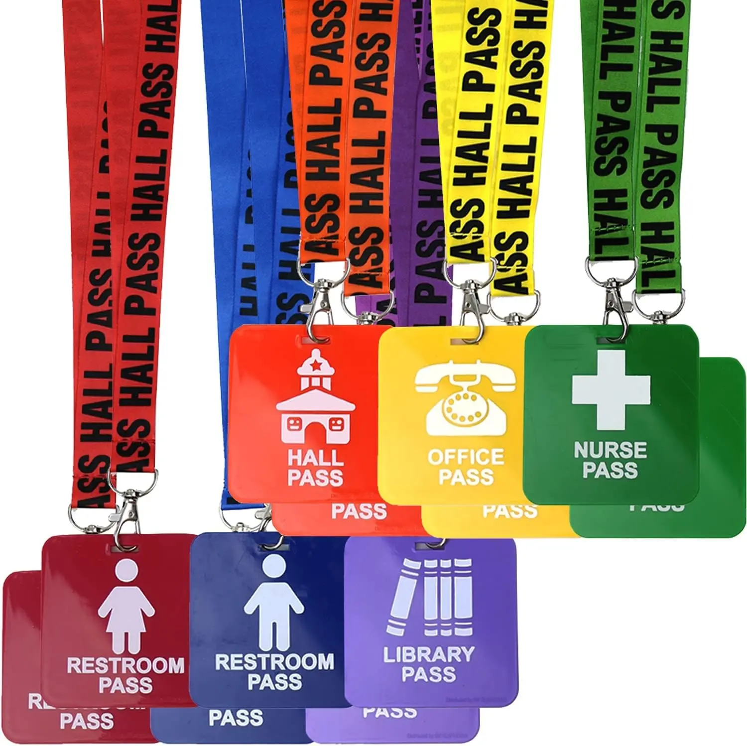 12 Pack Color-Coded Classroom Lanyard Pass Set with Safety Buckle for Teachers Hall Library Office Nurse Boys & Girls Restroom