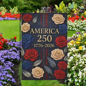 America 250th Anniversary Garden Flag, Patriotic Rose Feather Yard Flag, 1776-2026 Vintage Outdoor Decor 12*18inch
