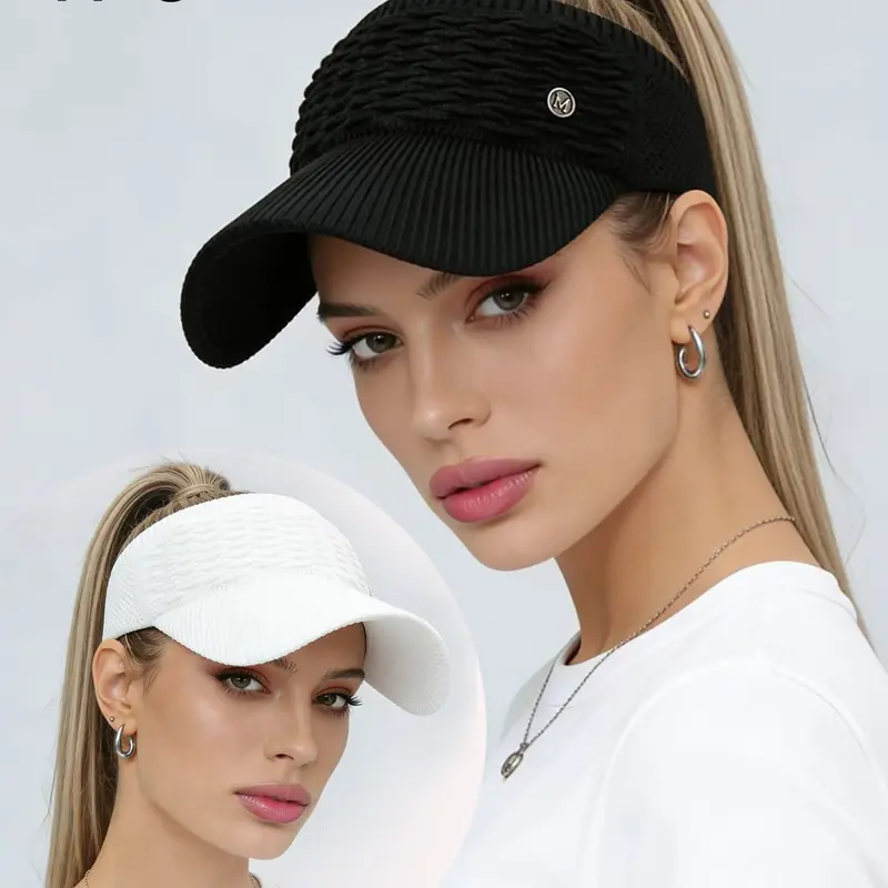 Women's Solid Color Knit Casual Sun Hat, Cooling Sun Cap, Breathable High Ponytail Baseball Cap, Stylish Headwear, Ideal for Outdoor Sports, Beach Travel, UV Protection, Sports Outdoor Hats