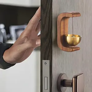 Magnetic Shop Bell, Vintage Wood Wind Chime Doorbell with Brass Bell, Decorative Dopamine Decor & Adhesive Feng Shui Hanging Ornament