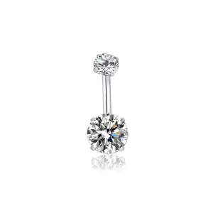 Rhinestone Decor Belly Ring, Belly Hoops, Double Head Navel Piercing For Women, Fashion Body Jewelry For Party, Daily Clothing Decor