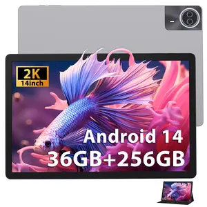 POWMUS 14inch Android 14 Tablets with Leather Case, 2K HD Display, 36GB RAM 256GB ROM Expand to 1TB , 11580 mAh Battery 18W PD Fast Charger, Octa-Core CPU, Widevine L1, Touch Screen Tablet