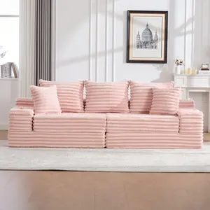 ARCH Oversized Boneless 4-Seat Corduroy Sofa Bed - Breathable Upholstery, Cup Holder, Side Pockets, 3 Pillows, 2 Lumbar Pillows, No Assembly, Studio Apartment Furniture for Living Room, Bedroom