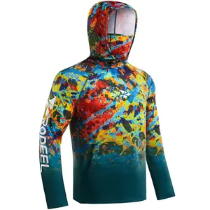 RODEEL 915 Sun Hoodie Shirts w/ Mask Neck Gaiter Men UPF 50+ UV Protection Long Sleeve Lightweight Quick Dry Moisture Wicking Breathable Cooling Activewear for Outdoor Sport Fishing Boating Hiking Cycling Roofing Construction Gardening Tree Service