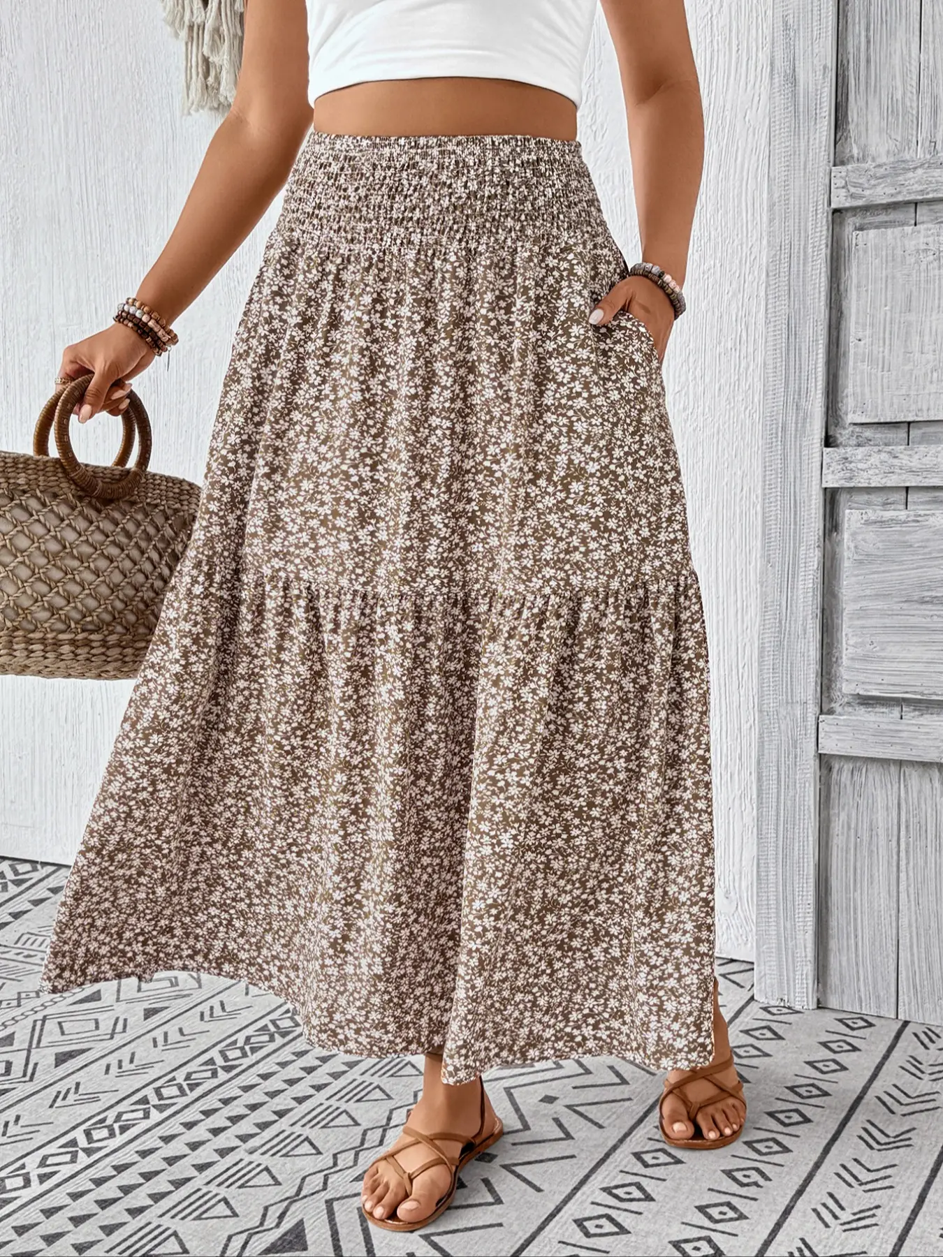 Women's Plus Size Summer Fake Half Skirt, Floral Casual A-Line Midi Dress, Comfortable, Chic, Boho, Fit and Stylish, Perfect for Everyday Daily Wear, Bohemian, Maxi