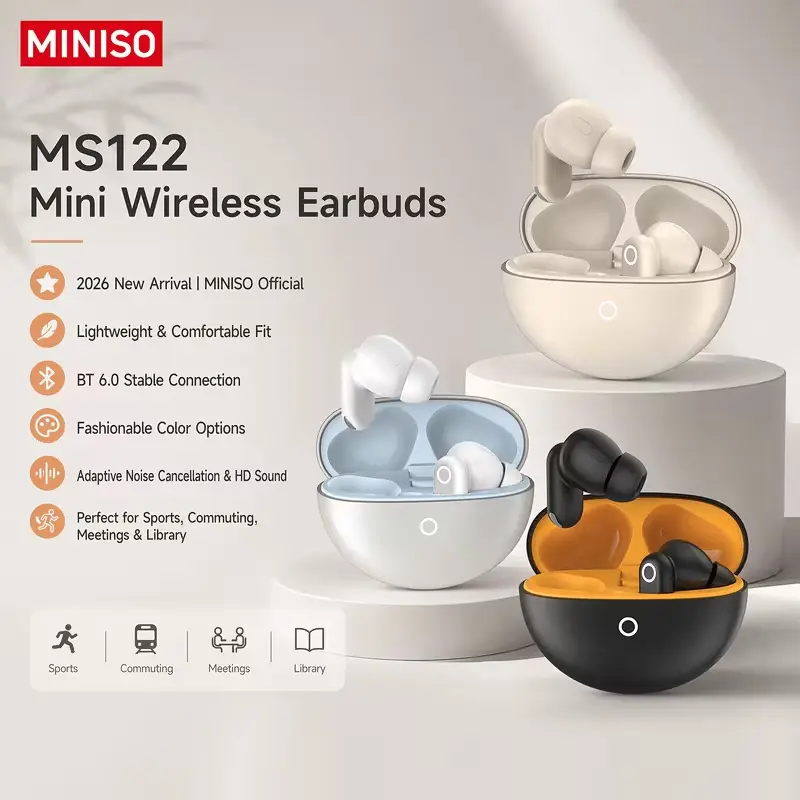 MINISO MS122 Wireless In Ear Earbuds Bluetooth 5.3 Noise Cancelling Gaming Headphones Long Battery Life Type C Fast Charging Lightweight Comfort Fit Earphones For Sports Work Travel