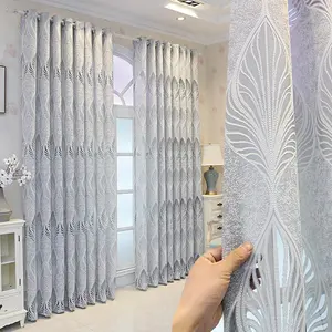 Geometric Pattern Curtain, 2pcs/set Modern Simple Hollow Half-shading Window Curtain, Home Decoration Curtain, Window Drapes for Living Room Bedroom Balcony