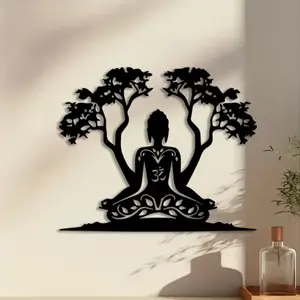 1pc Om Tree Metal Wall Art, Om Tree Statue Mural, Perfect for Bedroom Wall, Christmas Decor, Ideal Gift for Art Lovers, Powder-Coated Metal