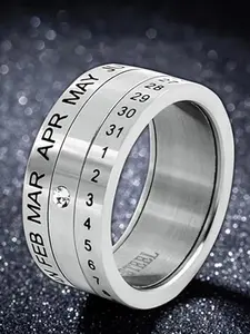 Men's Stainless Steel Rotating Calendar Ring, Dual Date and Month Rotation Band, Cubic Zirconia Diamond Ring, Anniversary Gift