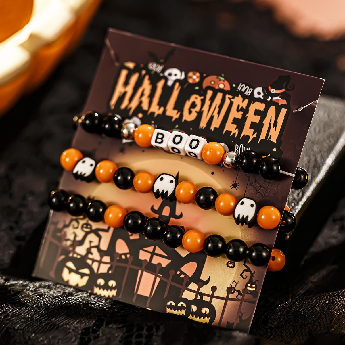 Halloween New Skull Pumpkin Bracelet Suit for Women Dark Style Zinc Alloy Insect Geometric Design Mixed Colors 4379-5296