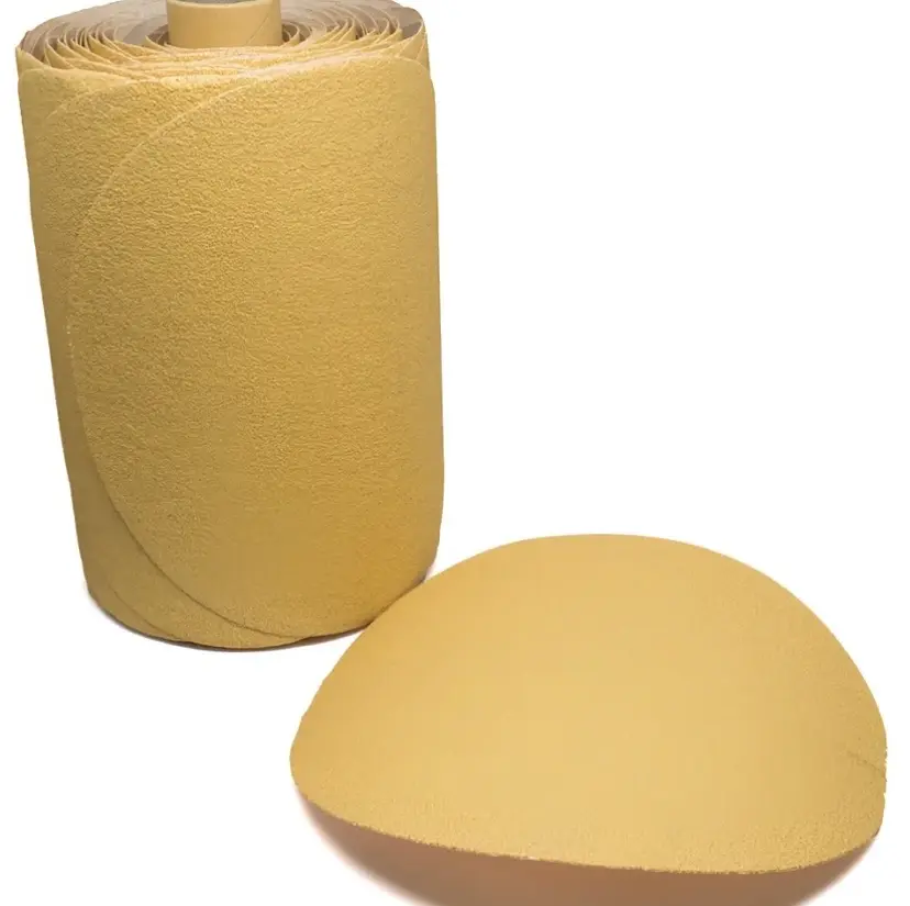 6-Inch PSA Gold DA Abrasive Discs on a Roll (100 Pieces/Roll) - Industrial Aluminum Clog-Free Smoothing/Polishing Sandpaper, Fast Disc Mount for Finishing Metal, Light Weld Blending & Bare Wood Sanding