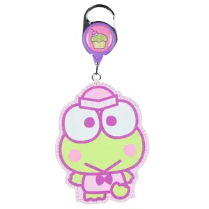 Sanrio Hello Kitty And Friends Snack Shop Kerropi Retractable Reel ID Badge Holder Keychain with Lobster Claw Clasp
