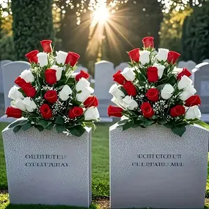 Artificial Cemetery Flowers, Lifelike Artificial Flower, & Rose with Leaves, All-Season Maintenance-Free, Easy Installation, Outdoor Graveyard Memorial Decoration