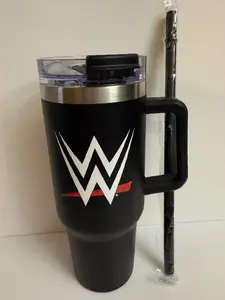 Professional WWE black Stainless Steel Tumbler With Handle Lid And Straw NEW - Ready to Ship