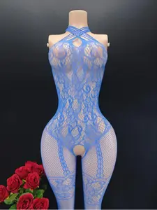 Women's Contrast Lace Open Crotch Design Sheer Sexy Lingerie Jumpsuit, Comfy Breathable Bodystocking for Daily Wear, Women's Lingerie for All Seasons, Fashionable Bodysuits, Hot Lace Bodysuit