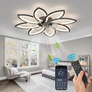 Modern LED Ceiling Fans with Lights, 35.4In Flower Ceiling Fanlights, Remote Control 3 Color Temperatures, 6 Gear wind Speed Fan Light for Bedroom, Living Room Home Design