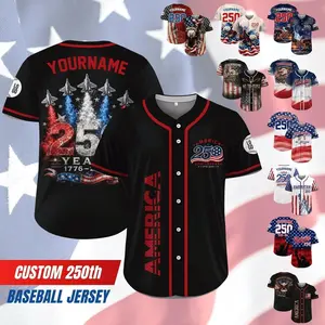 Personalized USA 250th Baseball Jerseys for Men, Custom USA 250 Baseball Jersey with Name Button Down Shirt for July 4th Celebration