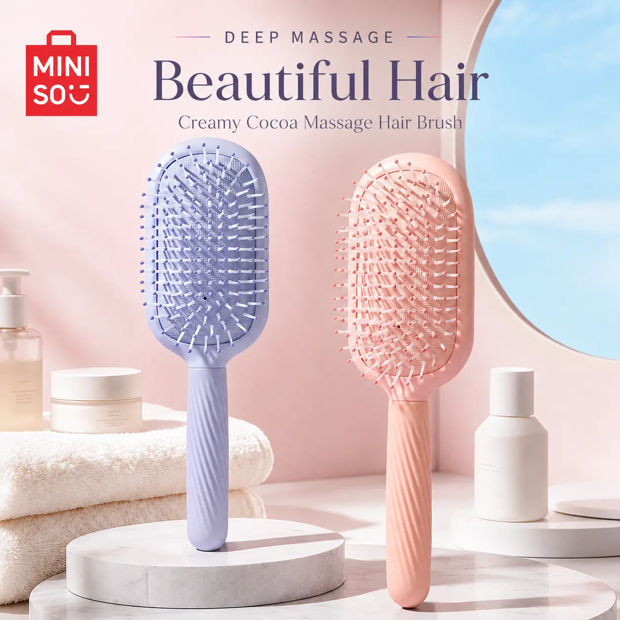 MINISO Air Cushion Massage Hair Brush - Unisex Scalp Massaging Detangler for Wet & Dry Use, Smooth Styling, Care Hair Brushes & Combs