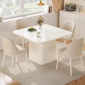 Guyii Square Round Dining Table Set for 2–4 People Cream White Small Kitchen Table with Central Pedestal Support Elegant Wooden Surface Space-Saving with 2/4 Chairs for Living Room