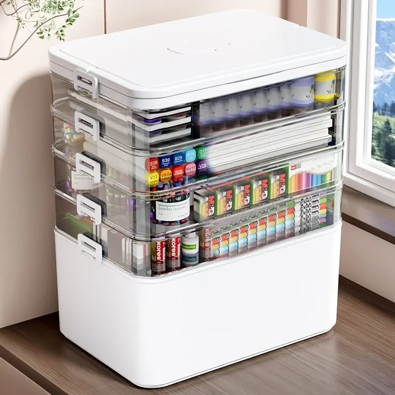 1pc Multifunctional Plastic Sewing Craft Tool Box, Durable Plastic Organizers, suitable for organizing pill boxes, hair accessories, art supplies, features a handle for easy storage of pharmaceutical containers, Durable Plastic Organiser