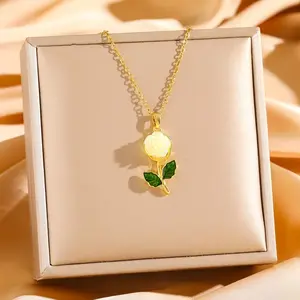 Rose Flower Full Diamond Light Luxury Elegant Necklace for Women, Versatile Clavicle Titanium Steel Chain DZXL3895