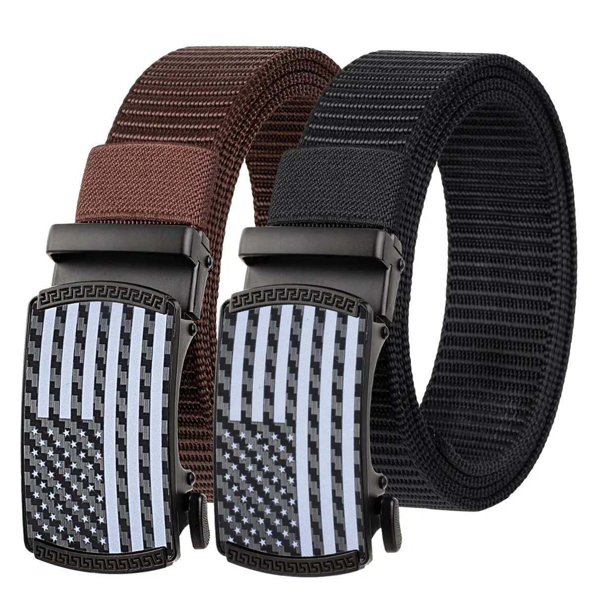 2 Pack Mens Ratchet Belt, Casual Tactical Golf Nylon Web Belt with Automatic Slide Buckle Buy 1 Get 1 Free Belt Set