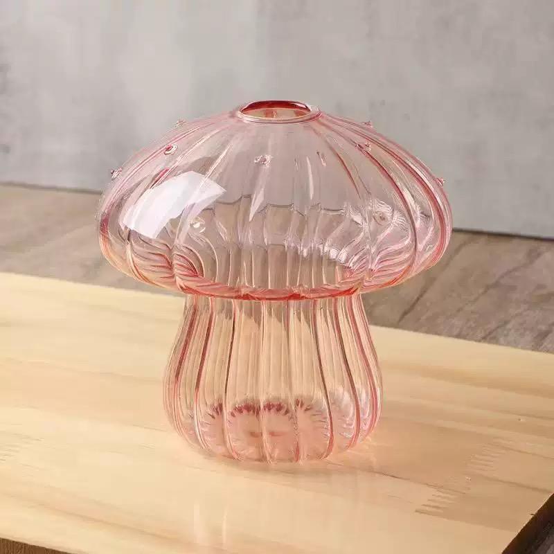 5-Pack Cute Mushroom Glass Vase Set, Mini Ribbed Mushroom Bud Vases, Colorful Aesthetic Tabletop Decor, Fairycore Home Decor for Bedroom and Living Room