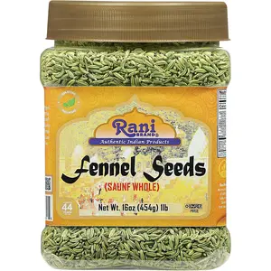Rani Fennel Seeds (Saunf Sabut) Whole Spice 16oz (1lb) 454g PET Jar ~ All Natural | Gluten Friendly | NON-GMO | Vegan | Kosher | Indian Origin