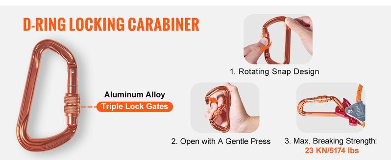 VEVOR Steel Core flipline, TikTokShopBlackFriday, 1/2" x 8' Arborist Flipline, Flip Line for Tree Climbing with Alloy Steel Snap Hook, Aluminum Alloy Carabiner and Extra Tool Lanyard, for Arborist, Tree Climbers