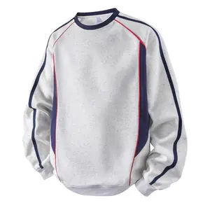 Spring And Autumn Trendy Brand Men's Patchwork Colorblock Crew Neck Loose Casual Long Sleeve Versatile Sweatshirt, Fashionable Stylish Sports Top, Unisex Long Sleeve Hoodless Sweatshirt, Pullover Base Shirt, Suitable For Daily Wear, Student Clothing, Yout