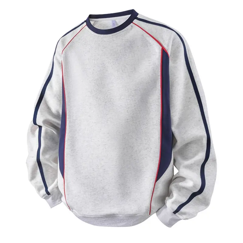 Men's Color Block Patchwork Sweatshirt - New Year Preppy Casual Crew Neck Soft Fleece Long Sleeve Pullover with Striped Detail for Streetwear, Quilted Patchwork Color Block, Without Hood, Chic, Fitted, Unisex And Without Hood, Bonnetless Design, Patchwork
