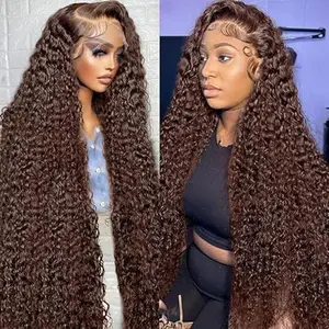 GK 13x6 HD Transparent Lace Front Wigs 4# Brown Colored Human Hair Wigs for Women Pre Plucked with Baby Hair 180% Dens