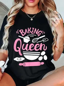 100% Cotton Baking Queen Baker Bakery T-Shirt Casual Graphic Printed Tee
