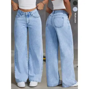Women's Wide Leg Jeans, Casual Simple Denim, All Seasons Wear, Versatile Daily Use, Loose Fit, Natural Waist